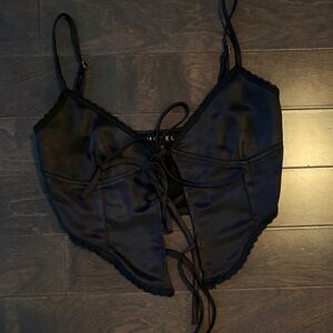 Black Lace-Up Satin top